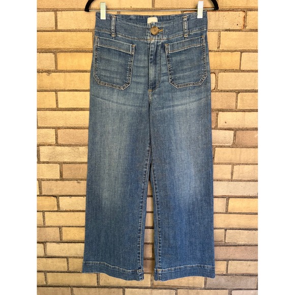 Maeve Denim - Anthropologie Maeve The Colette Wide Leg Crop Jeans Studded Embellished Blue 27